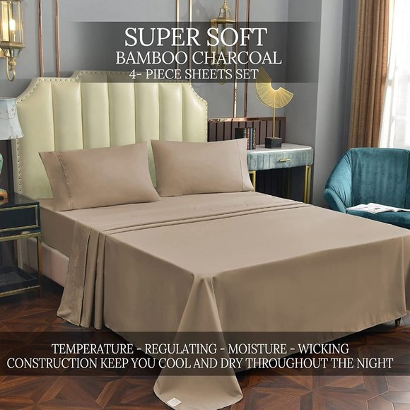 NEW Bamboo Sheet Set Black 4 Piece Bamboo Sheets Soft Breathable Fitted Sheet 16 - Picture 8 of 8